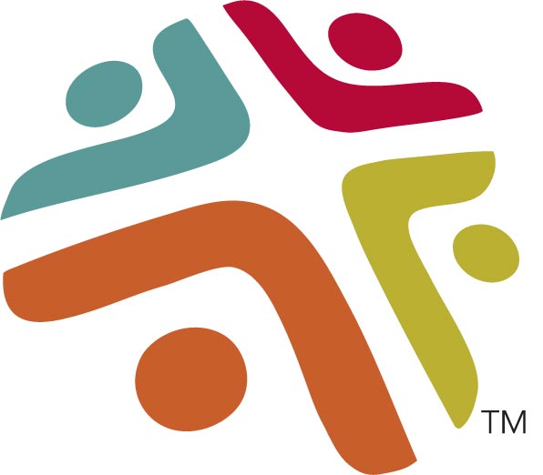 Lutheran Hour Ministries logo: a cross divided into four people with their hands up.